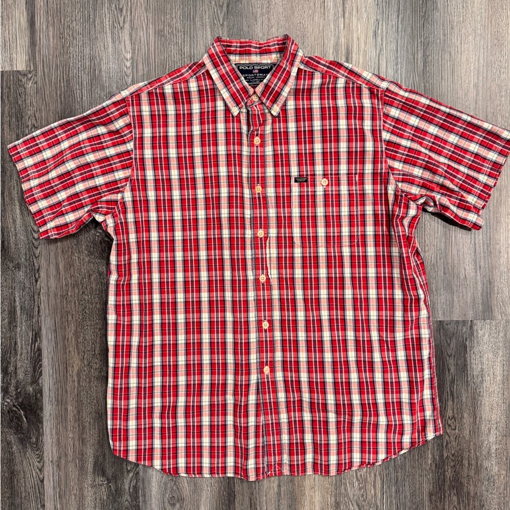 VTG Polo‎ Ralph Lauren Sportsman Red Plaid Button Down Shirt Men’s Large